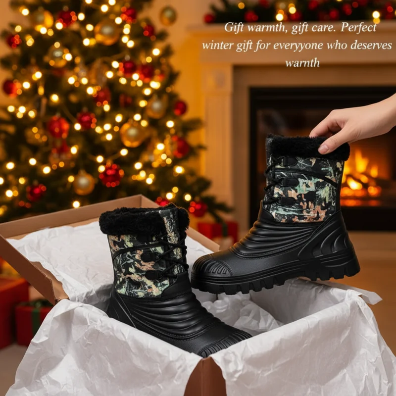 

Winter snow boots, medium-tube thick-soled, height-increasing waterproof workwear men's boots, outdoor warm men's shoes