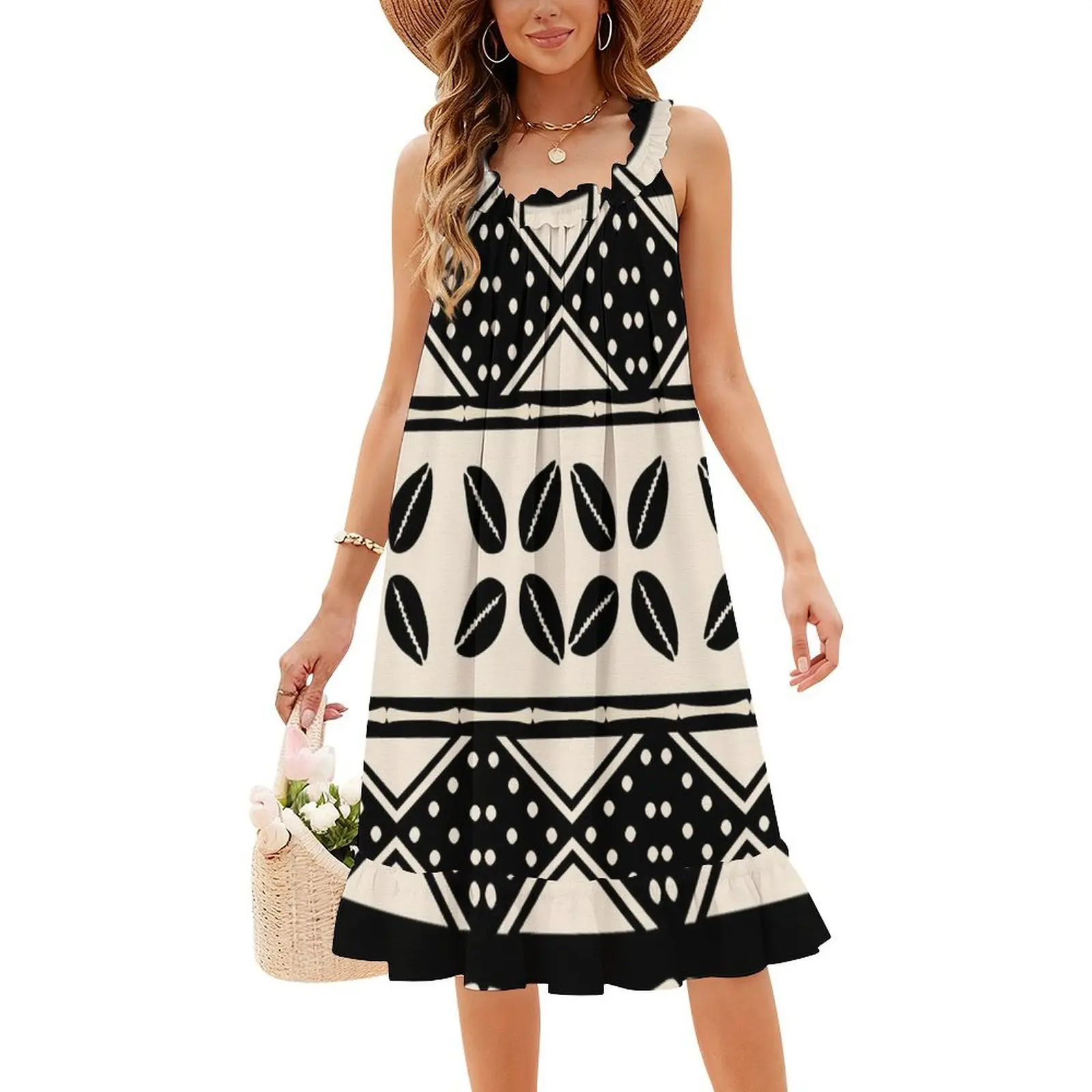 فستان بوهيمي عتيق بنمط قماش الطين التجريدي الأفريقي بأكمام منتفخة أو خيارات بدون أكمام للنساء فستان الفن الأفريقي الأفريقي #4