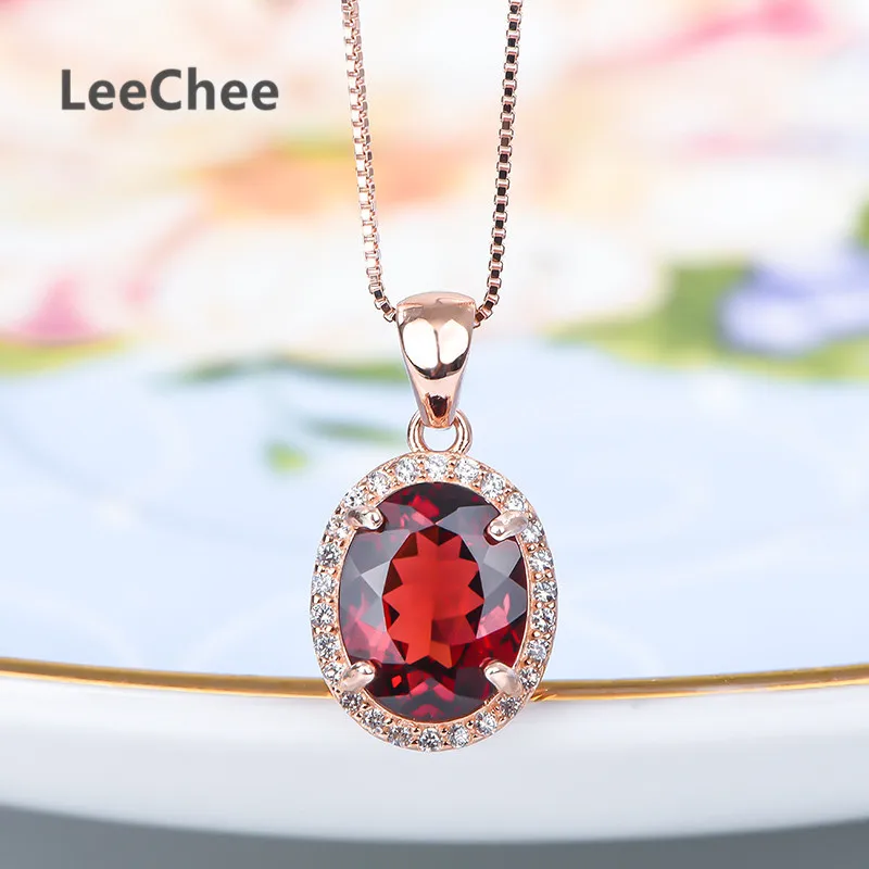 8*10MM Natrual Garnet Mặt Dây Chuyền 3CT Rượu Vang Đỏ Đá Quý Mỹ Trang Sức Dành Cho Nữ Sinh Nhật Tặng Thật 925 bạc Cổ