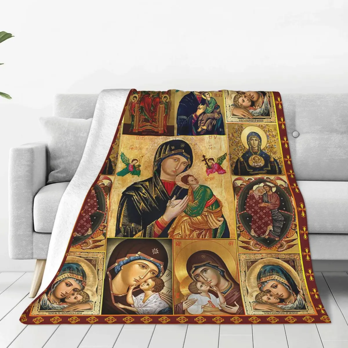 Jesus Virgin Mary Blankets Coral Fleece Plush Textile Decor Christian Catholic Thin Throw Blankets for Bedding Bedroom Bedspread