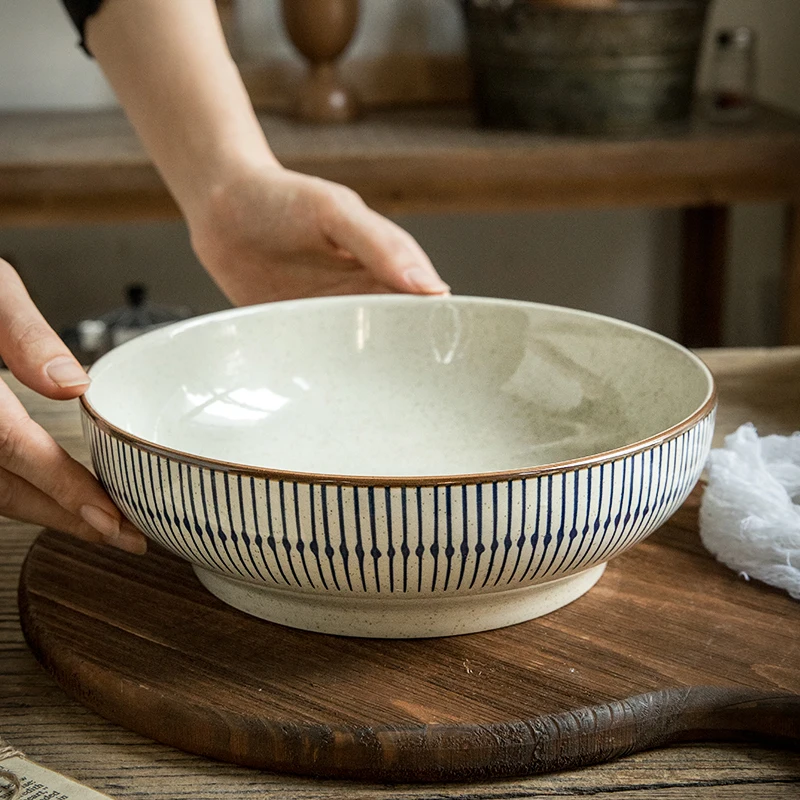 9inch Large Soup Bowl Blue Rain Series Retro Ceramic Bowl for Fish Soup Hot Pot