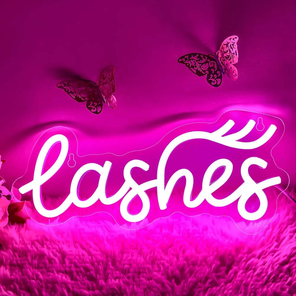Lashes Neon Sign Led USB Neon Light for Wall Decor Pink Lights for Bedroom Lashes Salon Beauty Room Eyelash Business Makeup Room