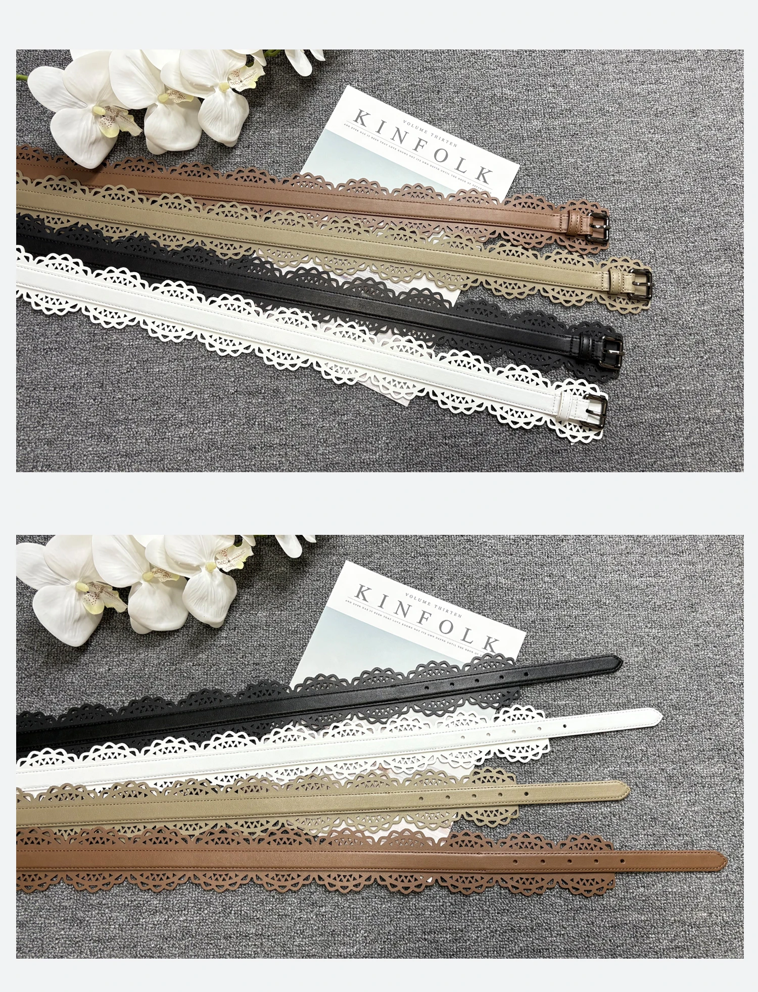 Damen-Taillengürtel im böhmischen Stil mit ausgehöhlter, geschnitzter Spitze und echtem Leder-Taillendichtung, breiter Gürtel mit olivgrüner Textur – Detail 3