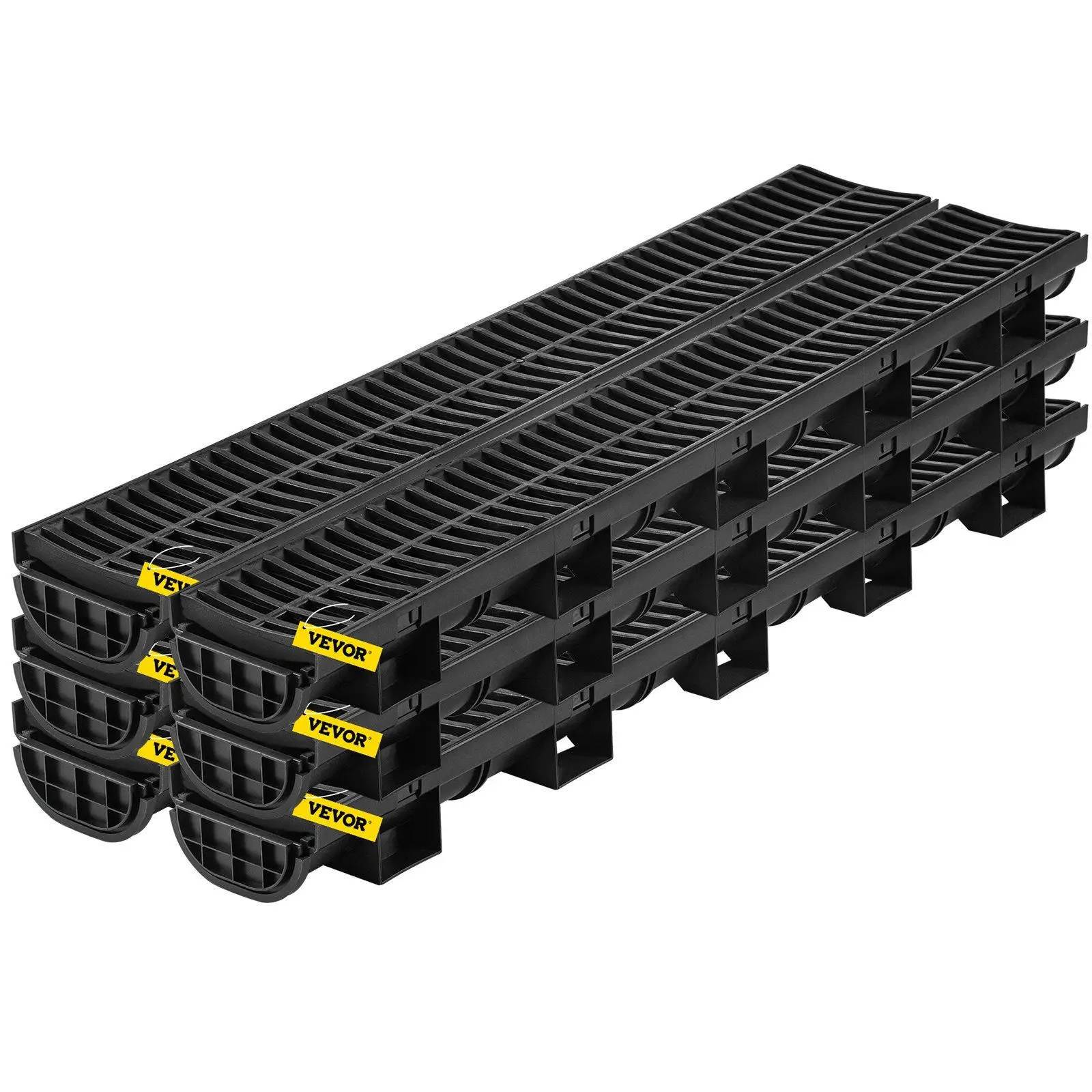 

5.8x3.1-Inch HDPE Drainage Trench with Plastic Grate Black 6x39 Floor Drain 6 End Caps Garden Driveway Drain System 6 Pack