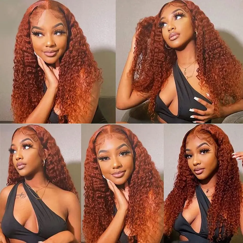 Perruque Lace Front Wig Remy Naturelle Ondulée, Cheveux Humains, Bouclés, Colorés, Orange, 13x6, 13x4, pour Femme