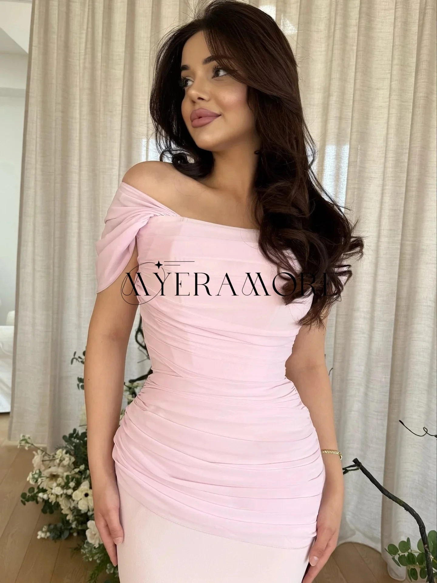 Semplici abiti da sera rosa con spalle scoperte Sirena Abiti da ballo lunghi fino al largo Personalizzato пла Heiе Kruч Hei Khuе