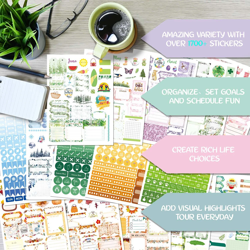 Green Plants Day/Week/Month Planner Sticker Book DIY Scrapbooking Diary Handbook Decorative Material Stickers Stationery