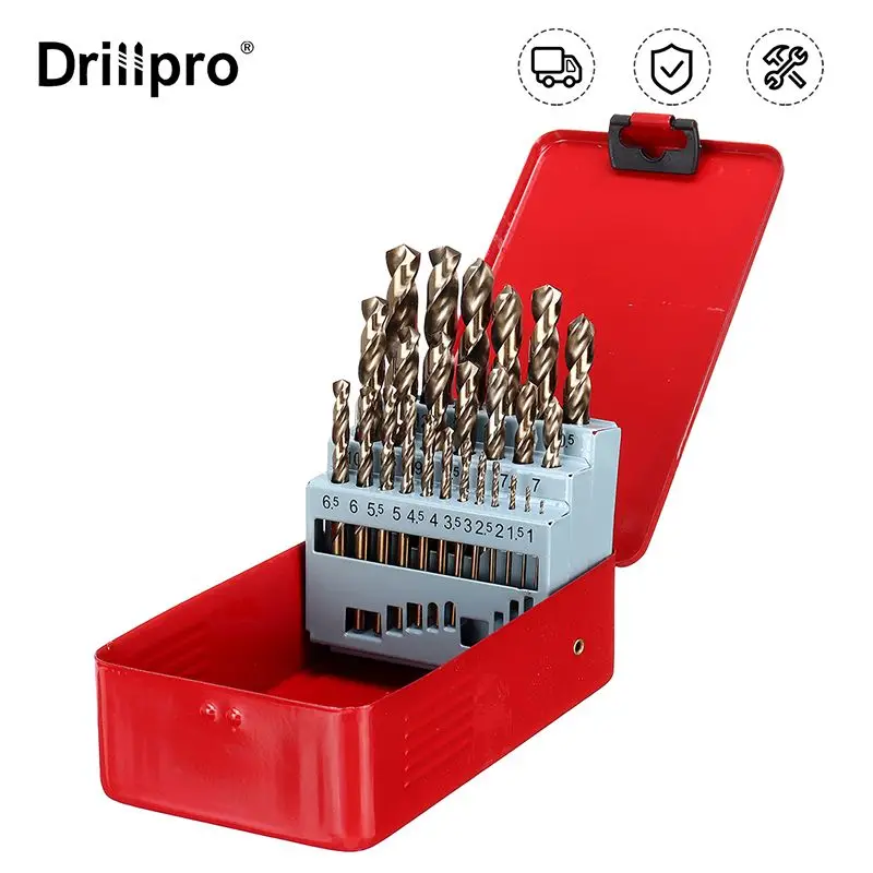 Drillpro 13pcs M35 Drill Bit Set High Speed Steel Cobalt  Twist Drill Hole With Metal Case For Wood Metal Drilling