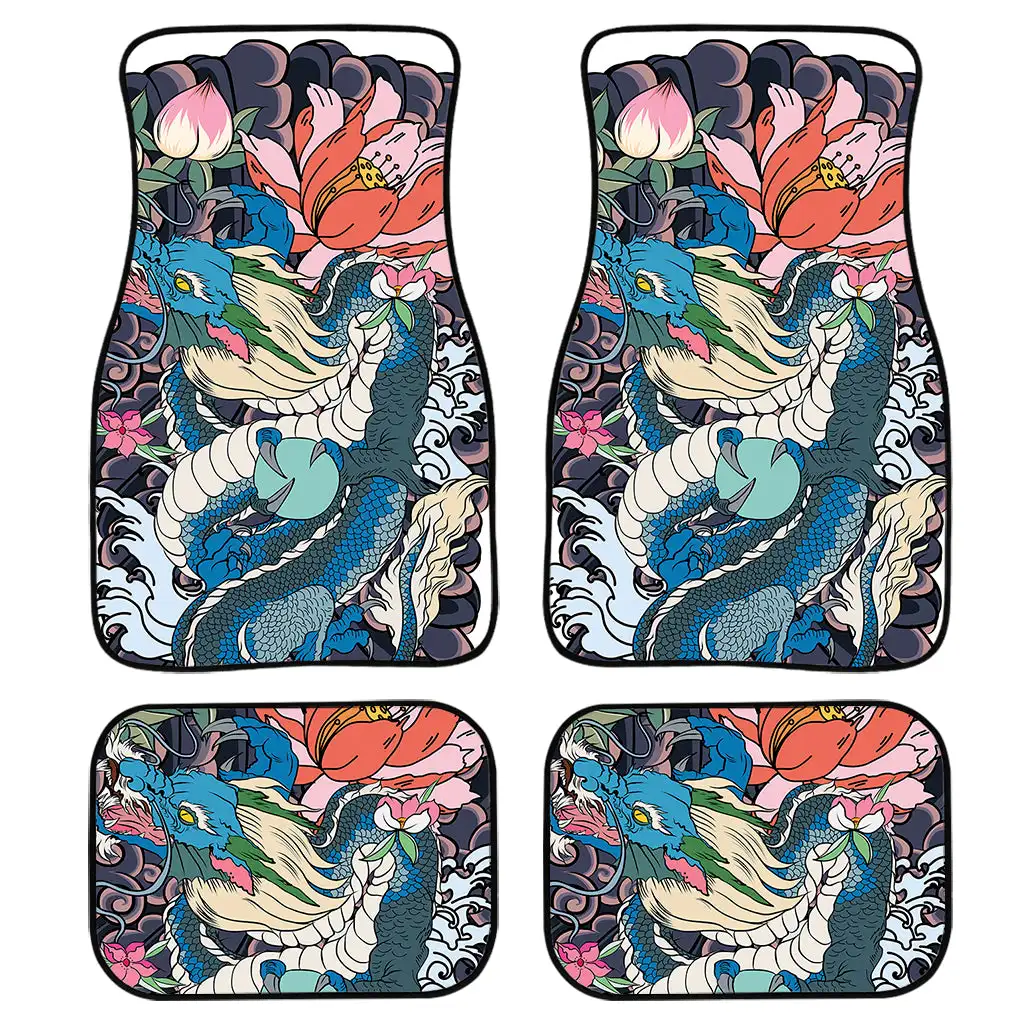 Japanese Dragon And Phoenix Tattoo Print Car Floor Mat Carpet Anti-Slip Rubber Mat Pack of 4 Auto Accessiores for Car SUV Van