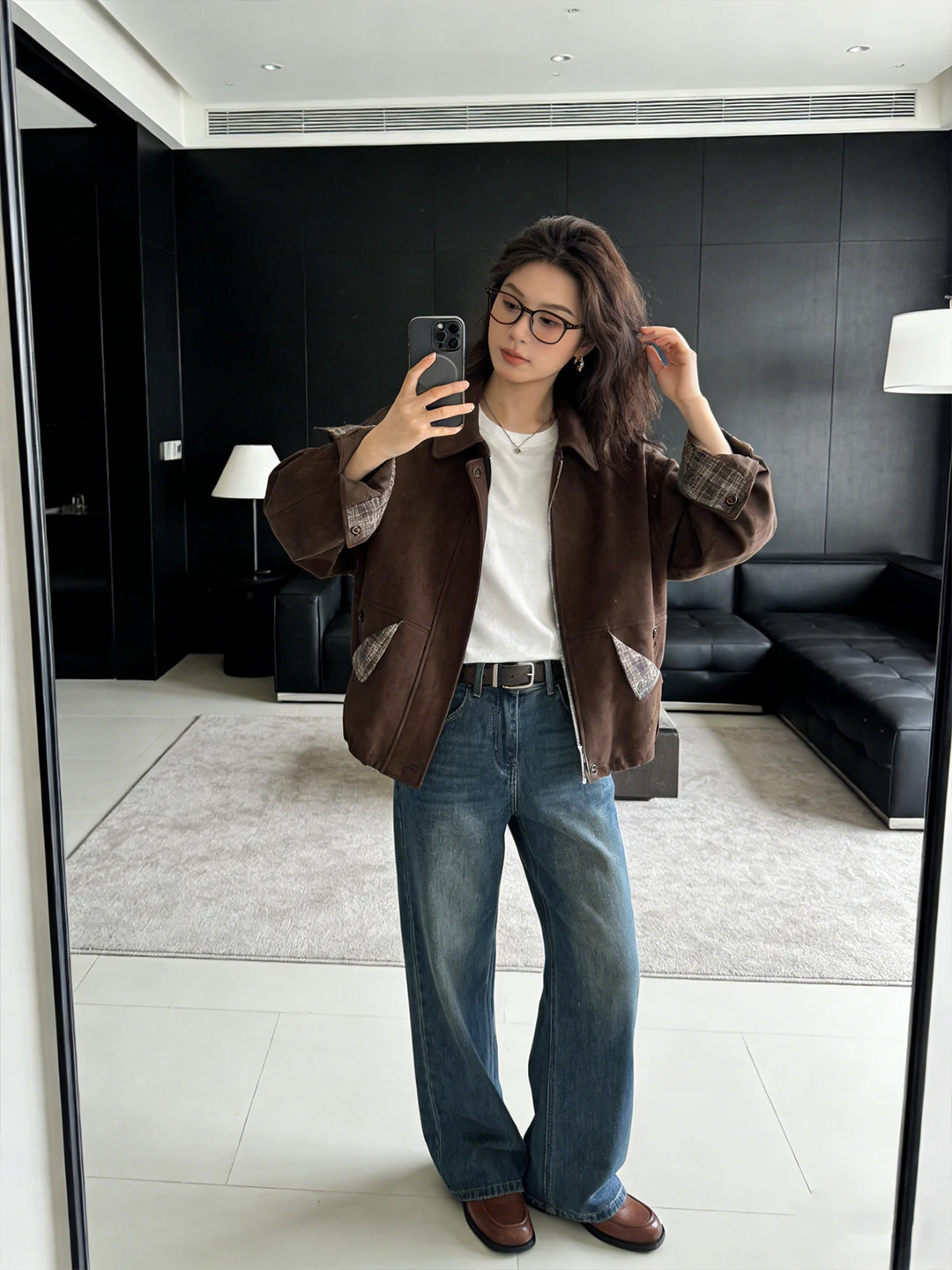 

Ретро-куртка из замши в американском стиле, женская, в клетку, цветная, в корейском стиле, осенне-зимняя верхняя одежда Xinmon