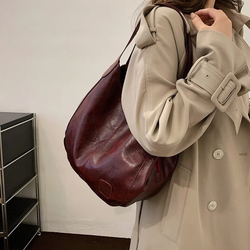 Vintage Women's Bag PU Leather Large Capacity Marble Grain Shoulder Bag Daily Commuter Handbag Shopping Totes