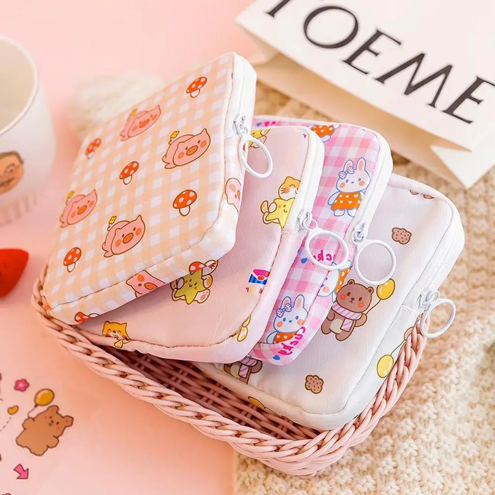 Portable Bear Headphone Case Tampon Pouch Cat Korean Coin Purse Sanitary Napkin Storage Bag Cartoon Makeup Bag Sundries Storage