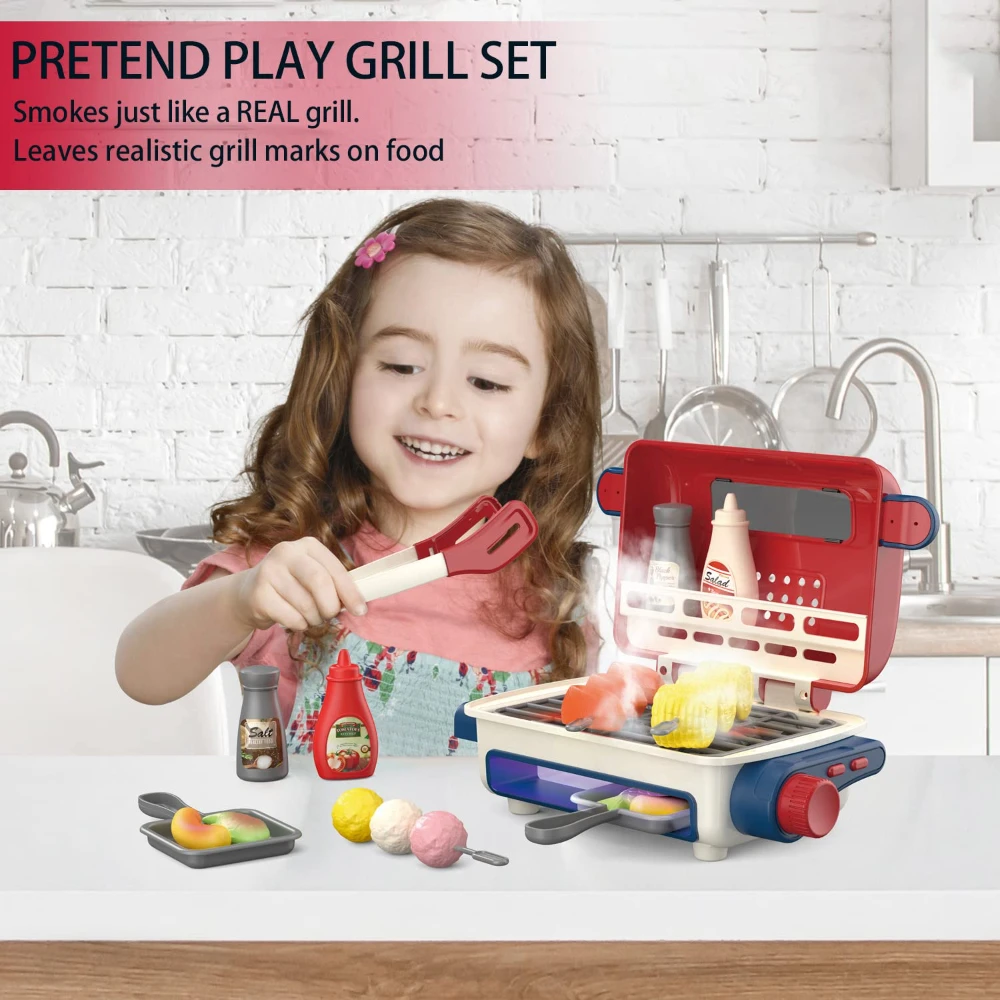 WizKidz Set da barbecue giocattolo per bambini - Fai finta di giocare con set da gioco per barbecue con suono luminoso e accessori per divertimento in cucina creativa