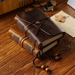 Genuine Leather Spiral Bundled Notebook Diary Vintage Cowhide Notepad Replaceable Student Stationery Journal Sketching Book