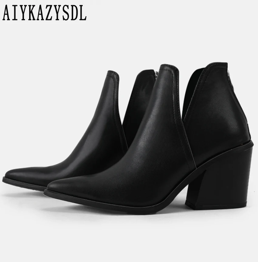 AIYKAZYSDL autunno donna Leopard Snake stivaletti tagliati Chelsea Boots Block Chunky tacco alto Western Cowboy Cowgirl Bootie