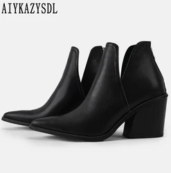 AIYKAZYSDL autunno donna Leopard Snake stivaletti tagliati Chelsea Boots Block Chunky tacco alto Western Cowboy Cowgirl Bootie