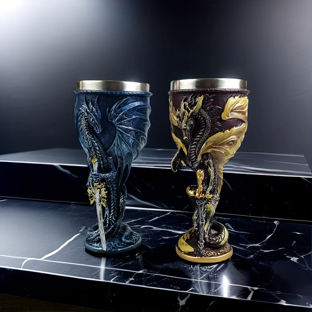 200ml Dragon Goblet Dungeons Stainless Steel Resin Sword Goblet Chalice Wine Beer Cup 3D Coffee Drinks Decoration Gift