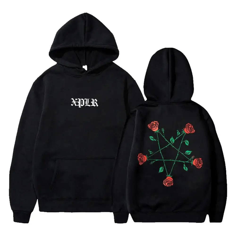 2024 XPLR Sam e Colby Pentagram Rose Felpa con cappuccio 2024 Coppie Merch Manica lunga Streetwear Donna Uomo Felpa con cappuccio Moda Clo