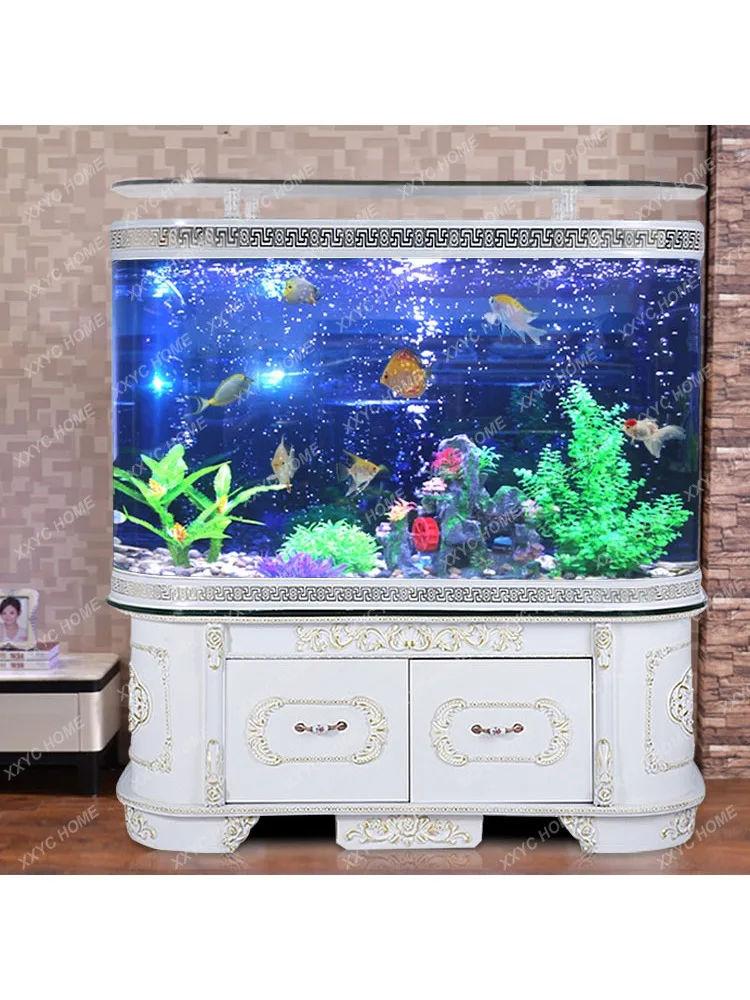 Fish Tank Living Room Replacement-Free Aquarium 1.2 M Glass Double Circle Floor Medium and Large Living Room Home