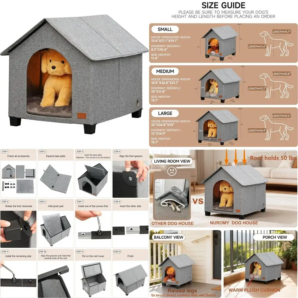 

Elevated Warm Plush Mat Dog House for Medium-Sized Pets, Suitable for Multiple Cats or Dogs up to 23.6x16.9 Inches