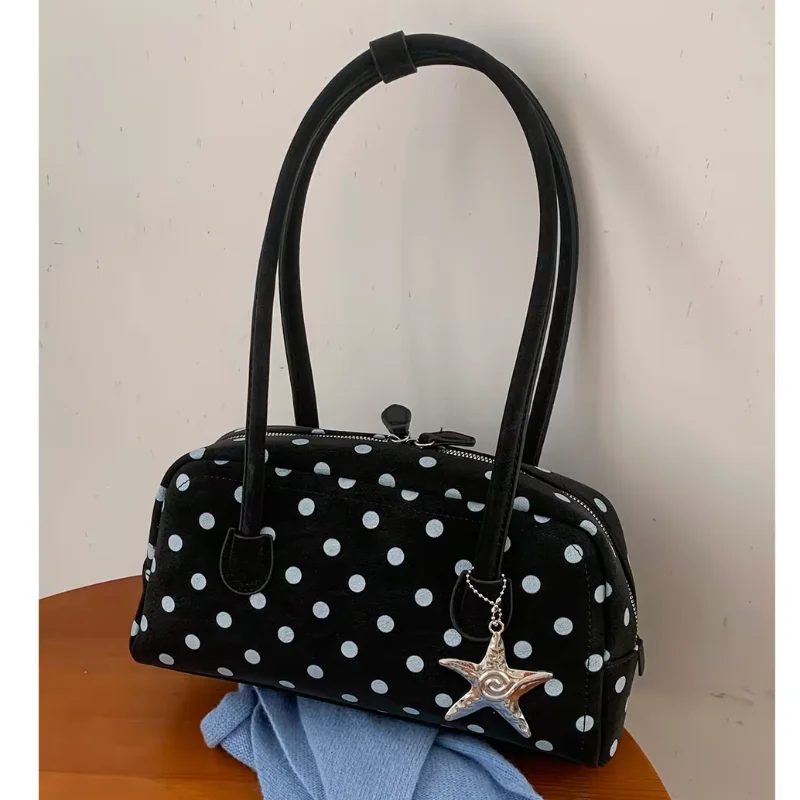 

Korean Style Polka Dot Underarm Bag New Retro Simple Women's Handbag Large Capacity Shoulder Bag Casual Bowling Bag Tote Bag