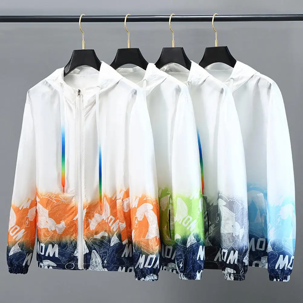Breathable Sun Protection Jacket Men's Sun Protection Hooded Windbreaker with Shoes Print Quick Drying Uv Jacket with Pockets