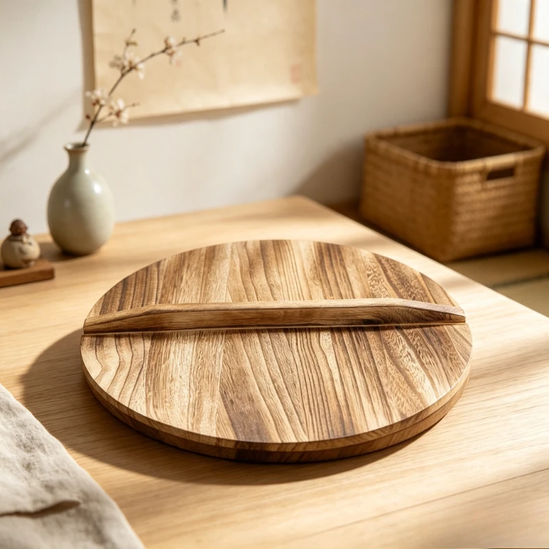 Wooden Lid for Cast Iron Wok Rustproof Classic Cooking Pan Cover Durable Kitchen Replacement Pot Cap Anti-Splash Resistant Fits