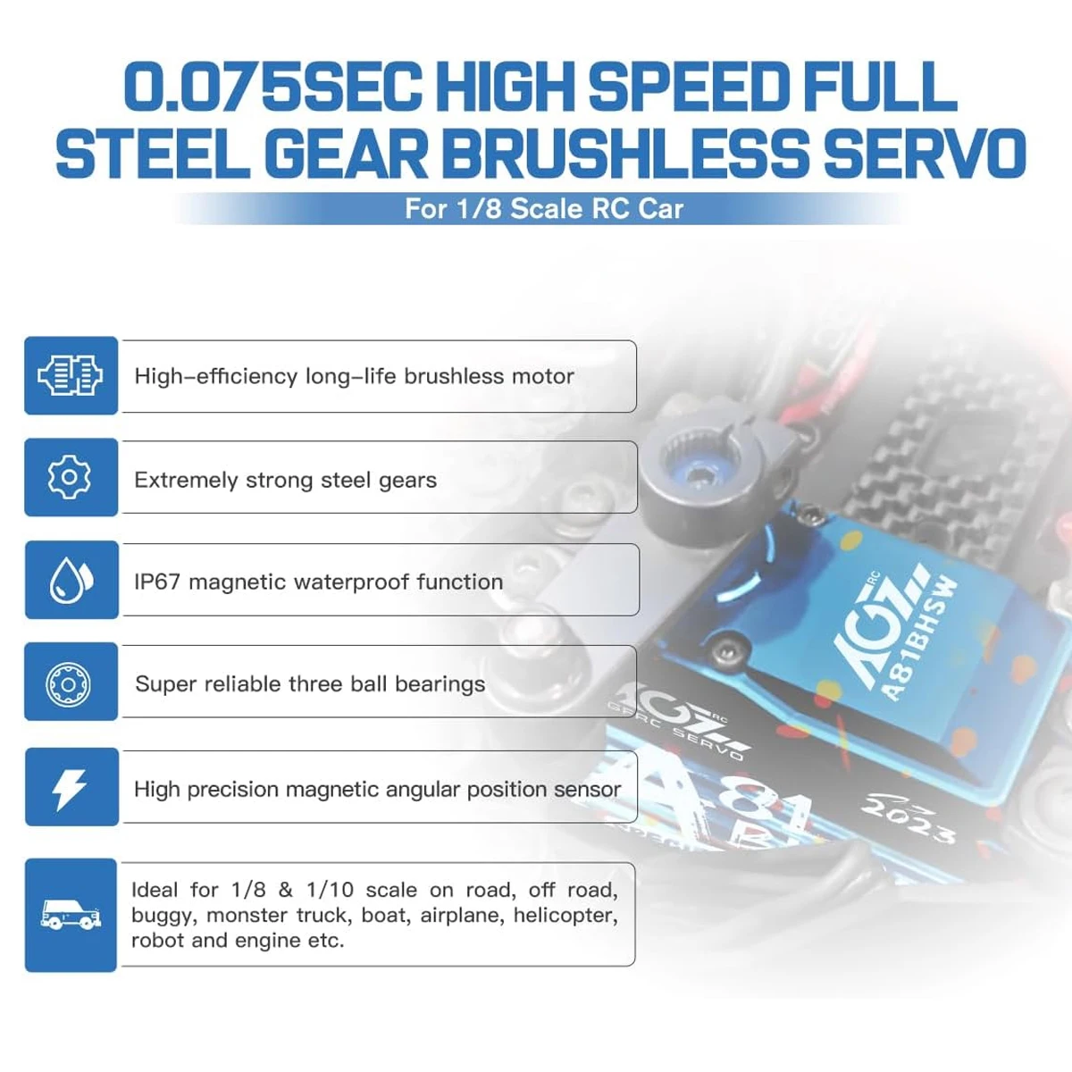 Special Offer AGFRC A81BHSW 35KG Programmable High Speed Waterproof Brushless RC Servo for 1/8 1/10 Scale Car Buggy Boat Traxxas