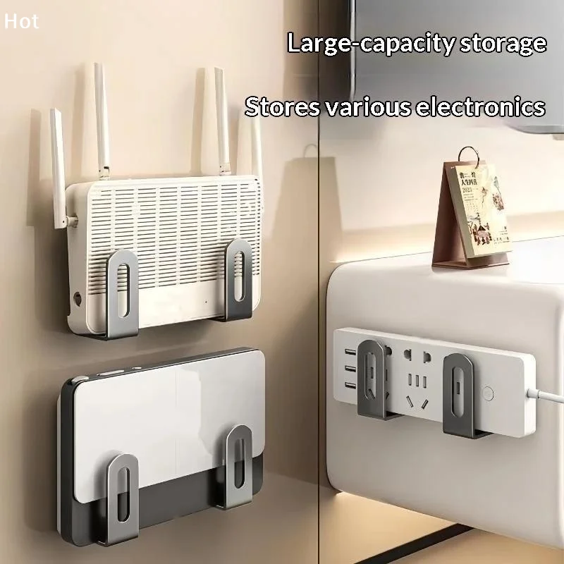 2Pcs Adhesive No Drill Wall Mount Holder Large Capacity Perfect For Storing Router Power Strip Small GadgetsFurnishing world