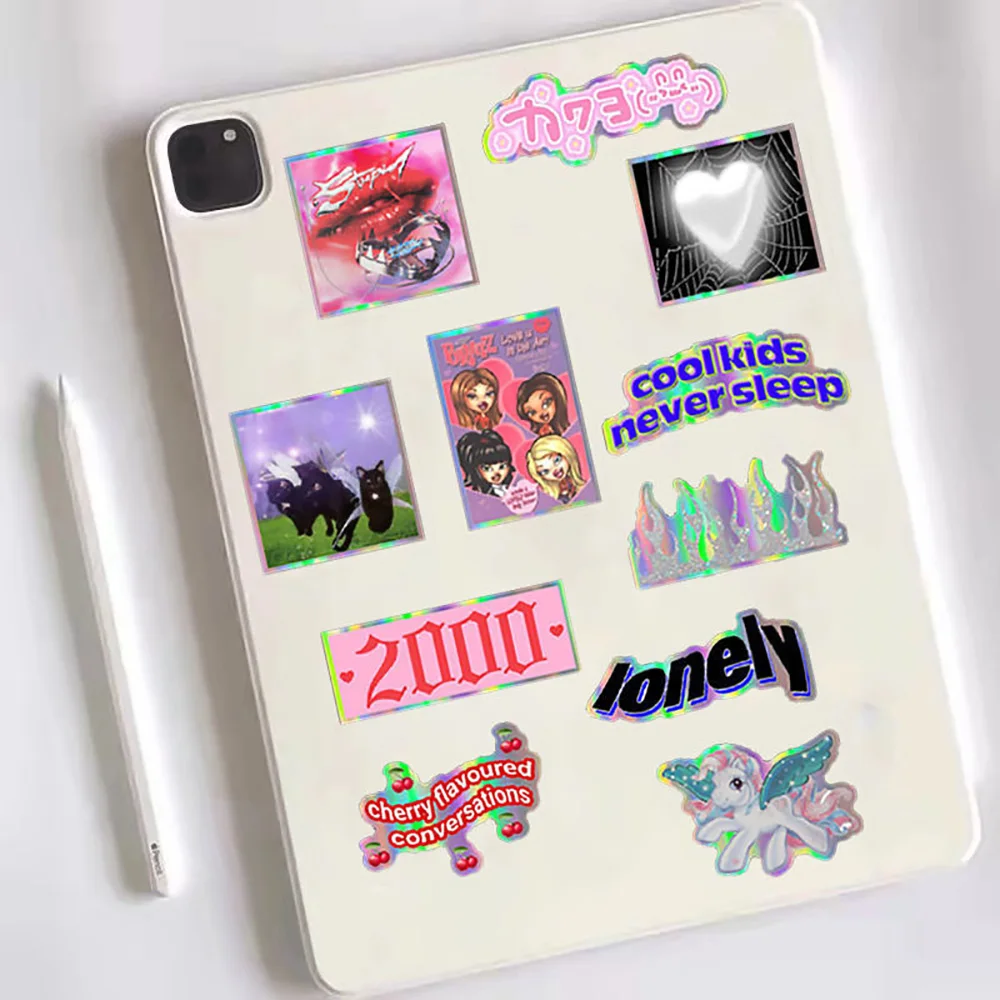 10/30/50 sztuk Laser Y2k różowa dziewczyna naklejki naklejki dekoracje walizka Scrapbooking telefon Laptop artykuły papiernicze śliczne dziecko zabawka naklejka