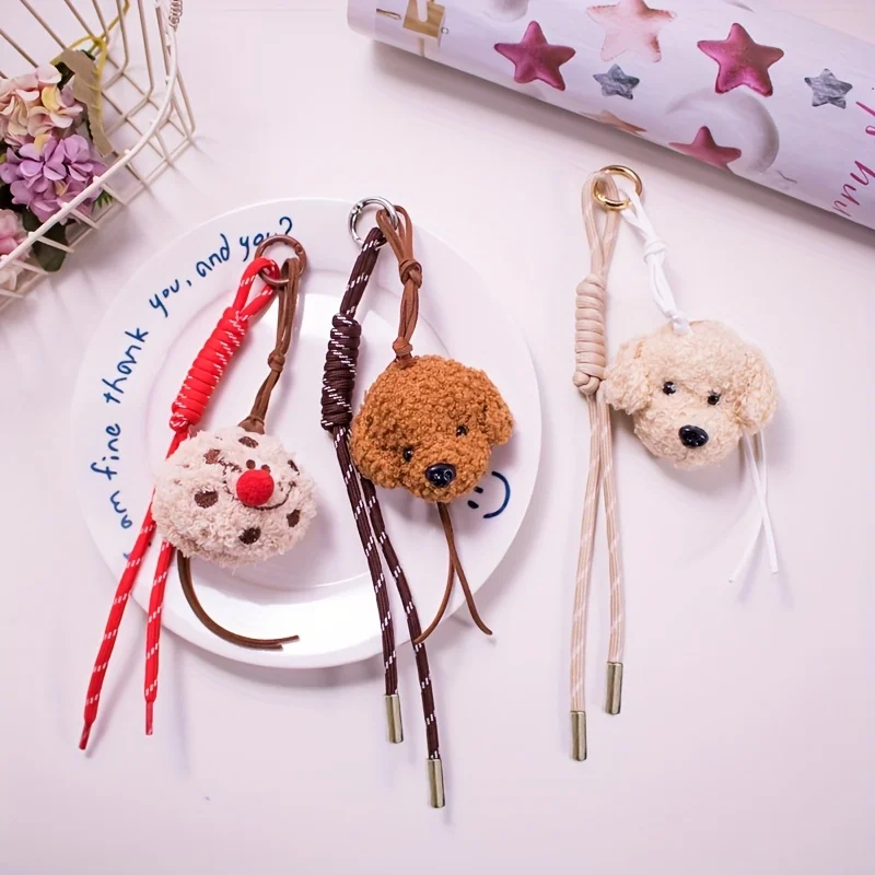 

Cute Bag Charm with a Woven Rope Keyring Featuring a Small Dog, a Novelty Accessory for Phone Decoration.