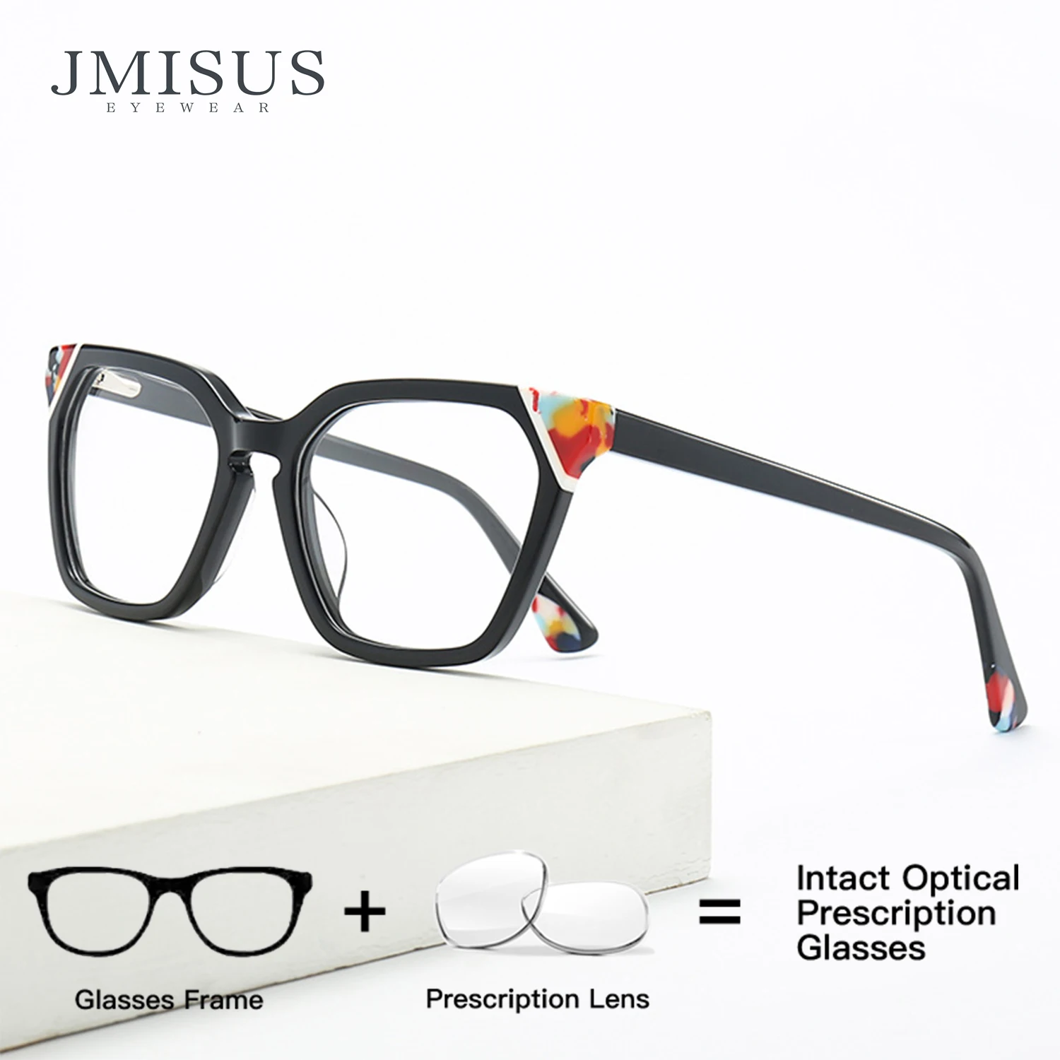 

JMISUS Custom Square Prescription Glasses Vibrant Handmade Acetate Frame With Photochromic Glasses Grey Brown Colors For Women