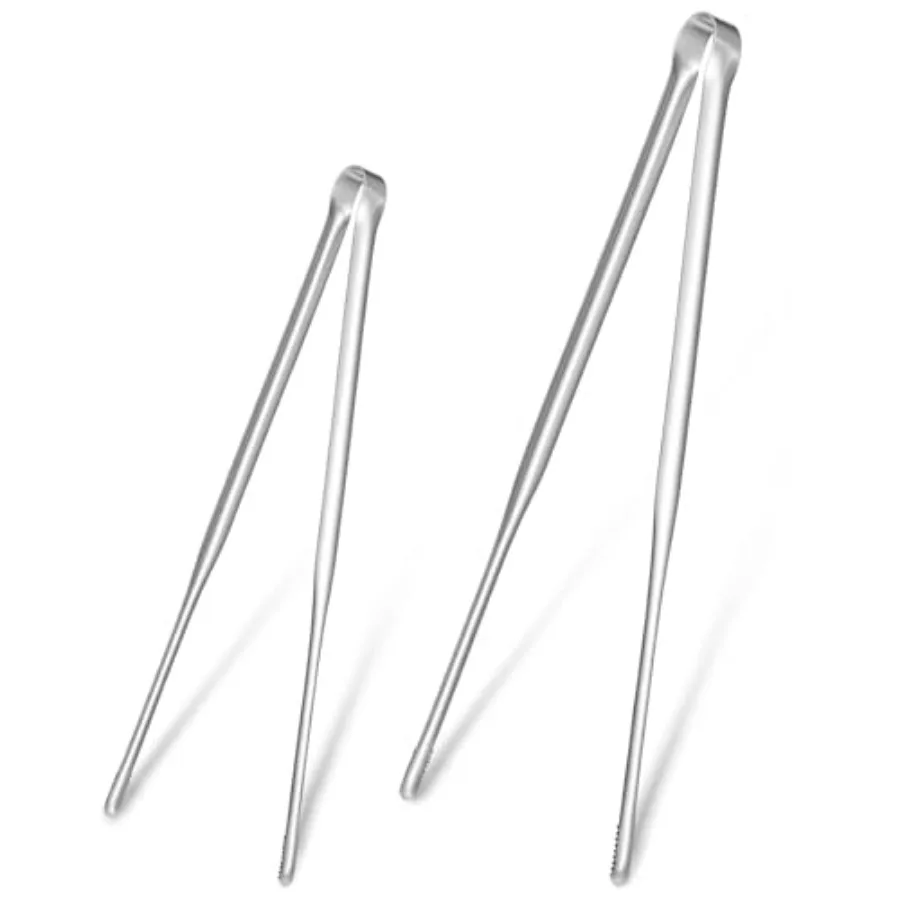 2 Pcs Non-Slip Serrated Cooking Tongs Stainless Steel Serrated Tips Kitchen Tongs One-Piece Metal BBQ Tong for Grilling Frying