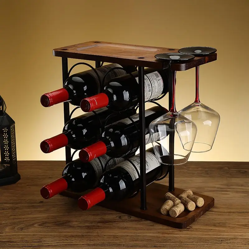 

Wooden Hanging Wine Rack - Violin Design Stemware Holder, Upside Down Glass Storage for Countertop/Tabletop with Drip-Dry Shelf‌