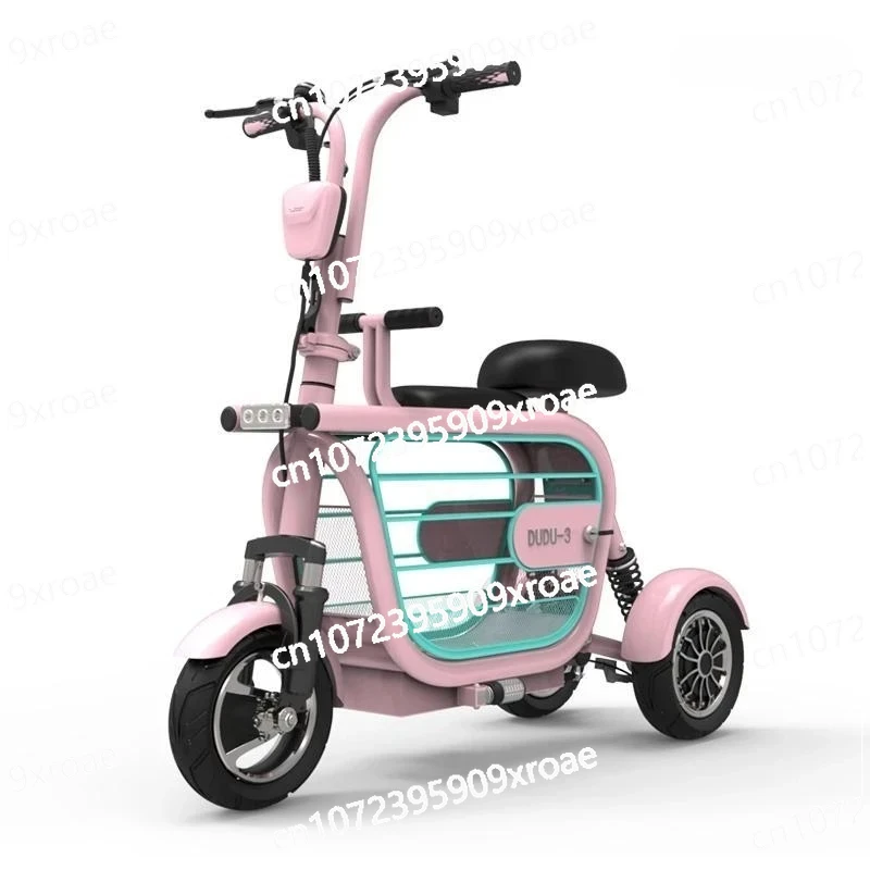 

3 Wheels Electro-tricycle 10'' 400W 48V White/Pink Mini Electric Scooter Bike Parent-child Portable Electric Adult Tricycle