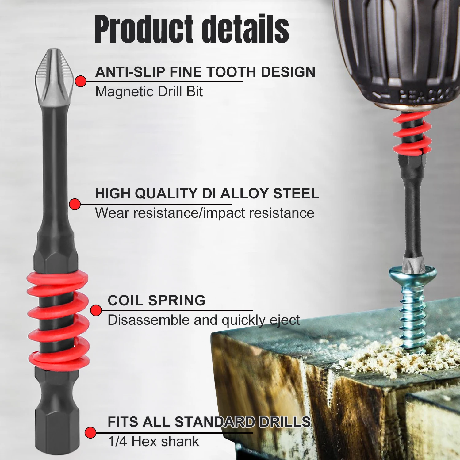 2Pcs 65/70/90/150mm Spring Magnetic Screwdriver Bits Hex Shank Phillips Anti-Slip Spring-Loaded Quick-Release Screwdriver Bit
