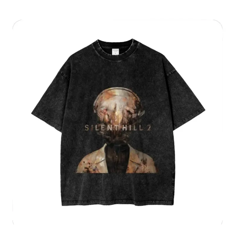 Silent Hill 2 Monster T-shirt: Retro Horror Loose T-shirt Washed Y2K T-shirt Men's Summer New Casual Unisex T-shirt