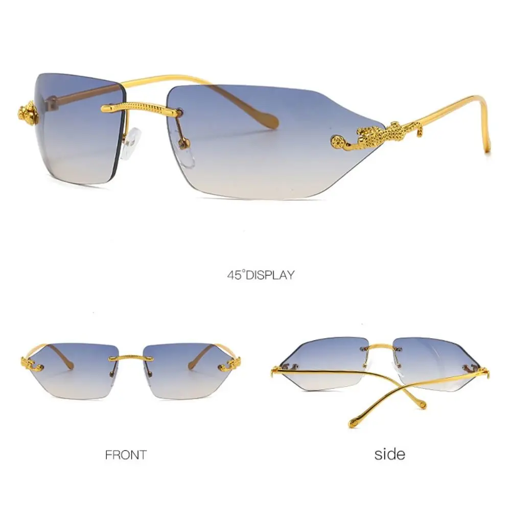 투명 무테 사각 선글라스 치타 장식 UV400 야외 선글라스 쉐이드 아이웨어 파티 선글라스