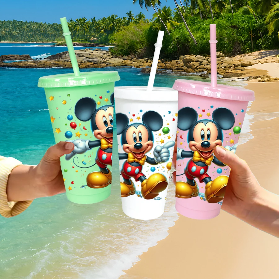 12 قطعة/الحزمة ديزني ميكي ماوس ستار 26 أوقية البلاستيك الملونة حفلة عيد ميلاد أواني الشرب عصير فنجان القهوة