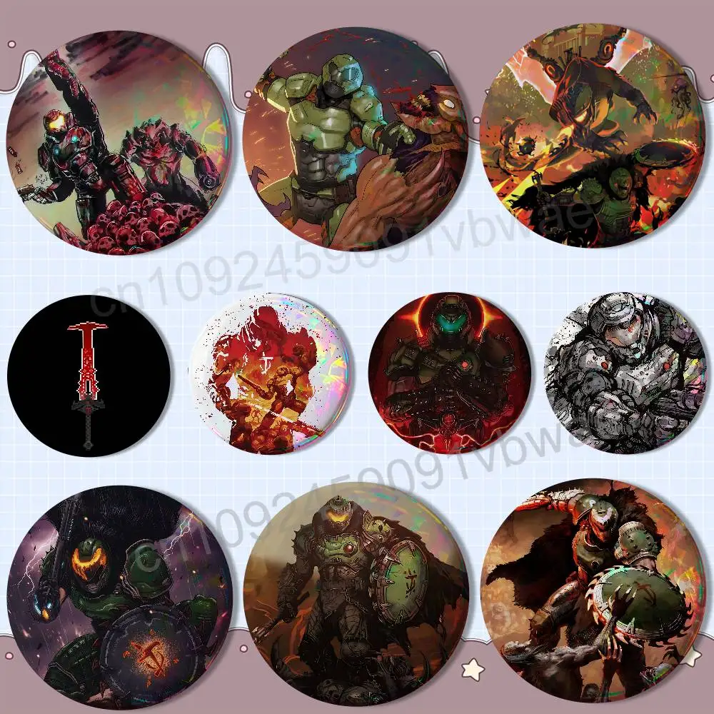 

cool game Super Slayer Doom Badges Badges On Backpack Jacket Cartoon Round Brooches Acrylic Button Pins Collection Gifts
