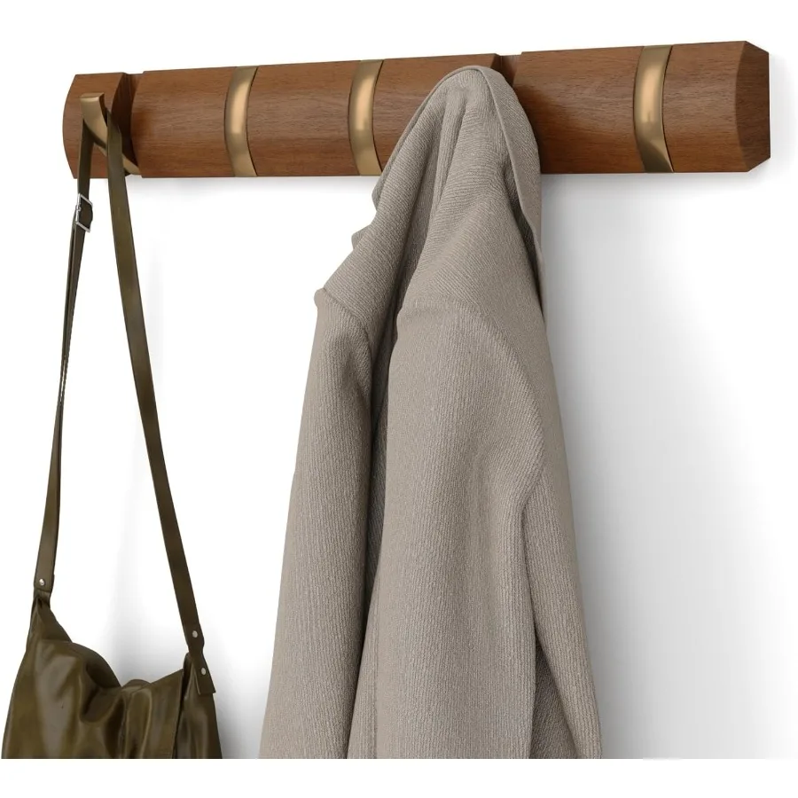 رف عائم مثبت على الحائط، شماعة عصرية أنيقة لتوفير المساحة مع خطافات قابلة للسحب للمعاطف والأوشحة والمحافظ والأكثر مثالية