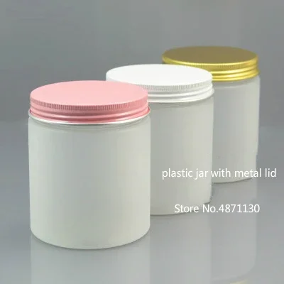 

Food grade round mouth frosted cream plastic jar with aluminum lids cosmetic packaging Plastic Containers with Silver Metal Lids