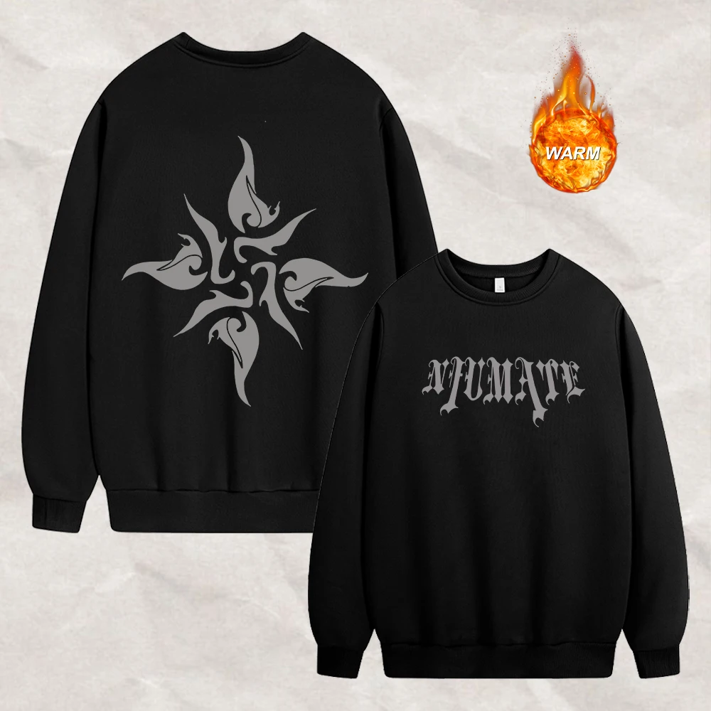 Men's Crew Neck Pullover Sweatshirt With Gothic Floral And Text Print Autumn Street Style Thickened Casual Warm Commuter Top