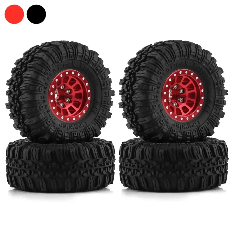 4pcs 57mm Metal 1.0" Beadlock Wheel Rim Rubber Tire Set for 1/18 1/24 RC Crawler Axial SCX24 AX24 TRX4M FCX24 Upgrade Parts