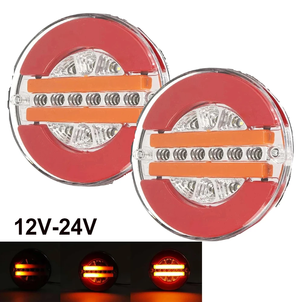 

2pcs 12V 24V LED Hamburger Rear Tail Light Flow DRL Trun Signal Lamp Rear Reverse Brake Stop Light Car Truck Trailer Lorry RV