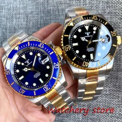 Tandorio 40mm Black Dial NH35A Automatic Movement Men's Watches Sapphire Glass Ceramic Bezel Stainless Steel Gold Bracelet