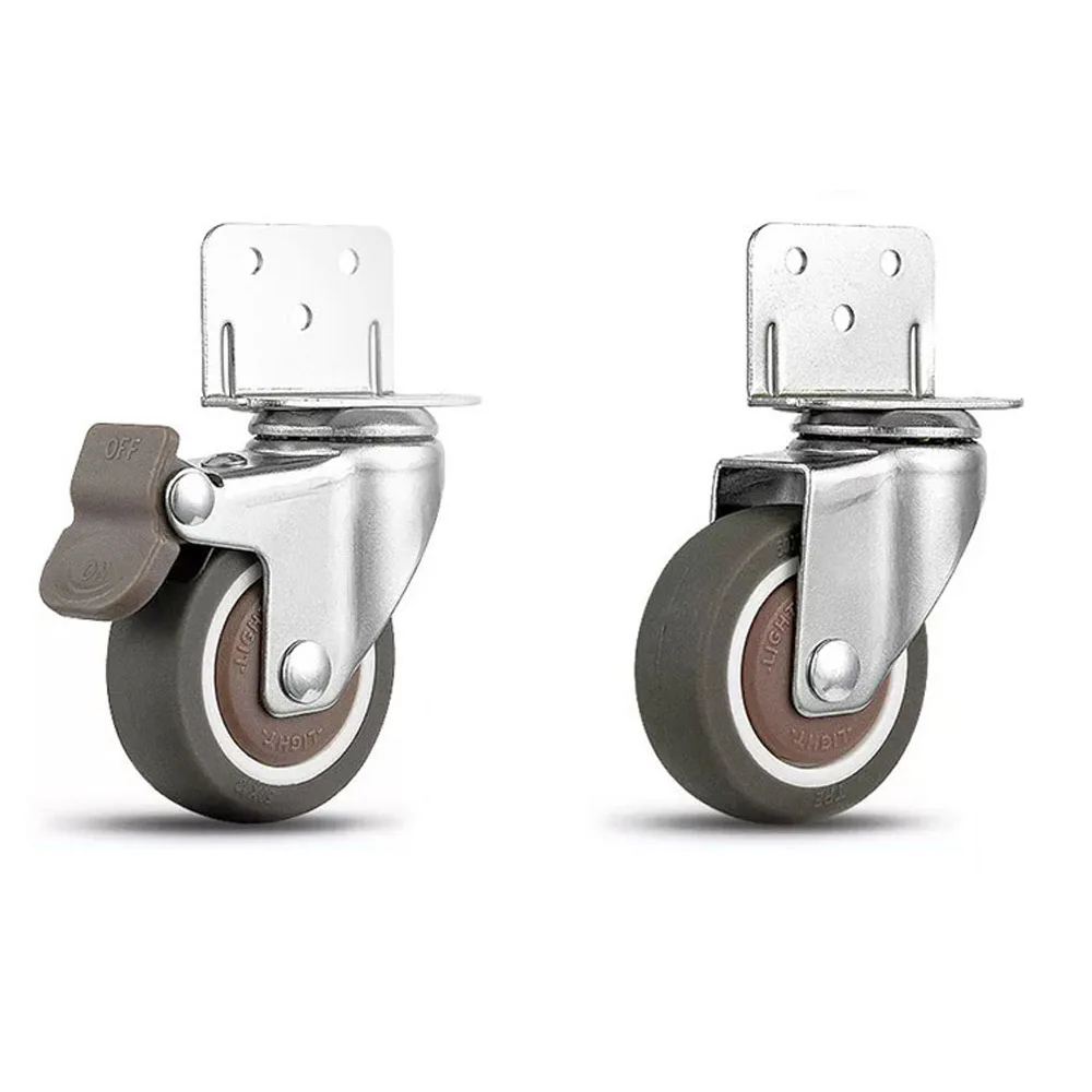 1Pcs Side Mount Casters, L-Shaped 360 Degree Plate Swivel Rubber Castors Wheel, for Furniture, Baby Bed, Kitchen, Cabinet, Table