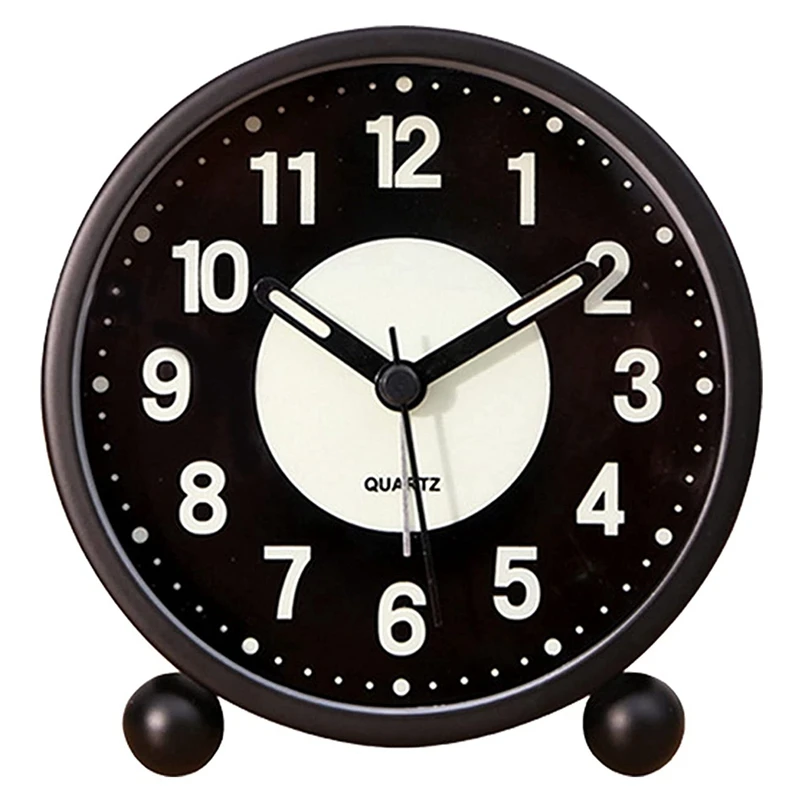 Alarm Clock Luminous 4 Inchround Silent Analog Table Clock Non-Ticking,Battery Operated With Loud Alarm For Bedroom