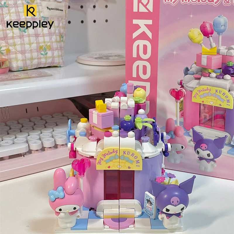 Original Keeppley Sanrio Building Block Kuromi My Melody Street View Sweet Companion Model  Decoration Children's Toys Girl Gift