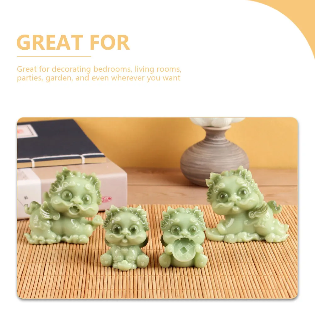 

2 Pcs Fortune Decor Home Desktop Resin Animal Statue Ornament Decorations Tabletop